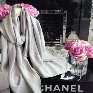 Silver Grey 100% SILK SATIN Large Shawl Scarf Wedding Cover Up Evening Wrap
